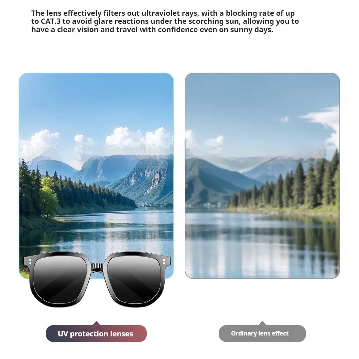 Black Bluetooth smart sunglasses with touch control and anti-blue light lenses