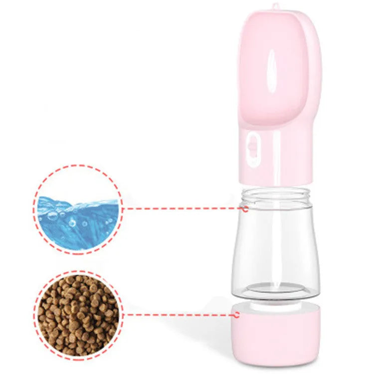 Travel Out portable dog food water cup in PC and ABS materials, 255mm length, 258ml water capacity, shown in blue
