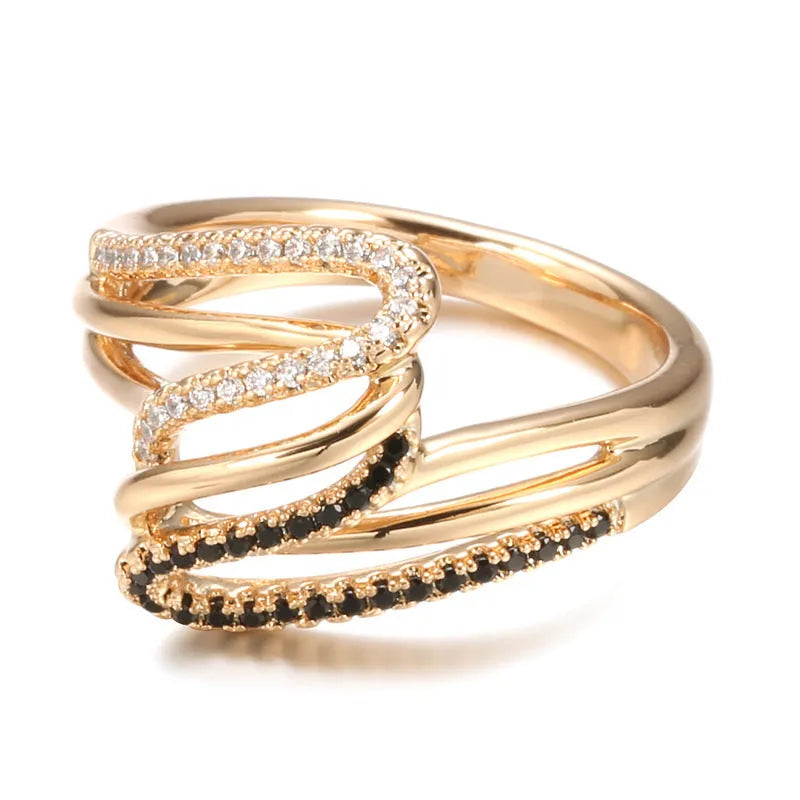 Women's micro-inlaid zircon ring with electroplated copper finish in WK2230 colour