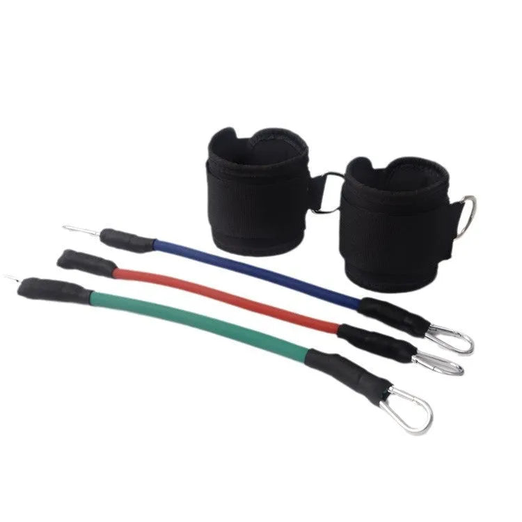 Black Taekwondo leg training pull rope set with handles and resistance band