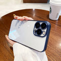 Electroplated frosted edge PC phone case in original machine gray for iPhone, showing all-inclusive back and side coverage