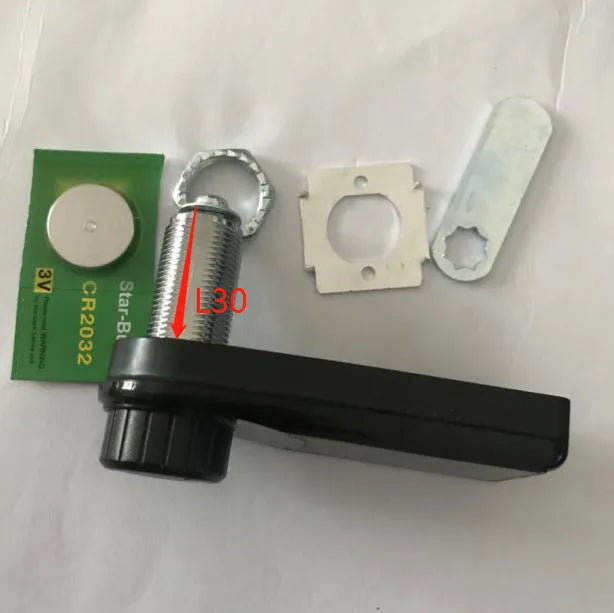 Home electronic cabinet lock in silver metal finish with screw mechanism and lock body, suitable for wooden and metal cabinets