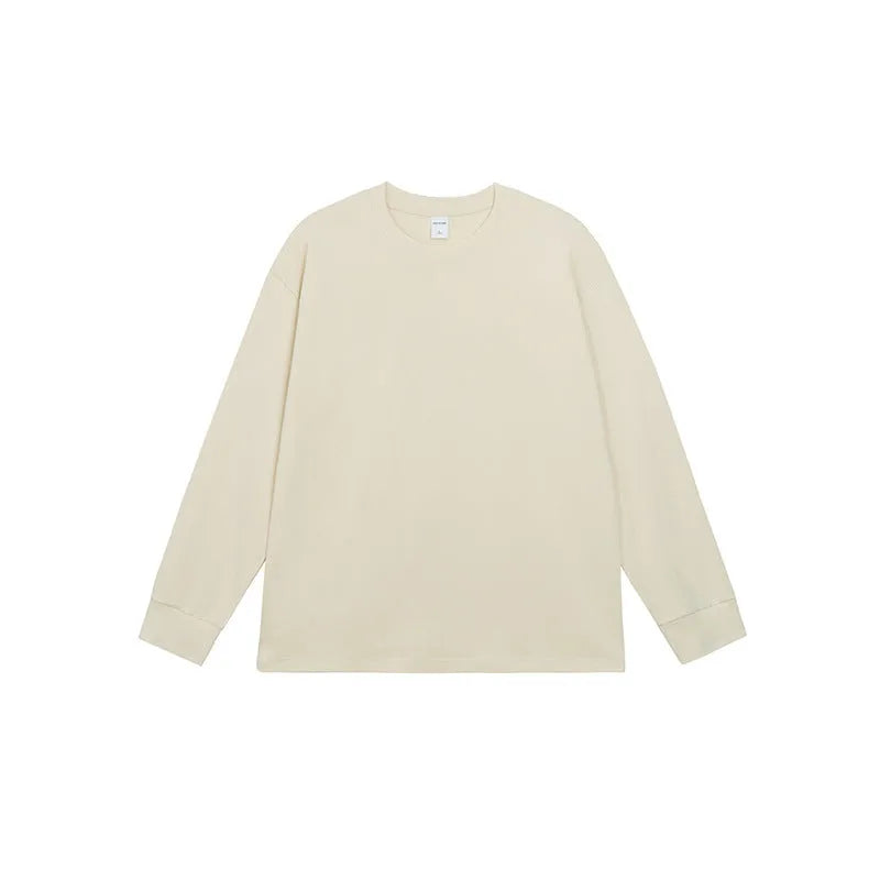Men's loose-fit pure cotton long-sleeved T-shirt shown in a solid colour, with a pullover design.