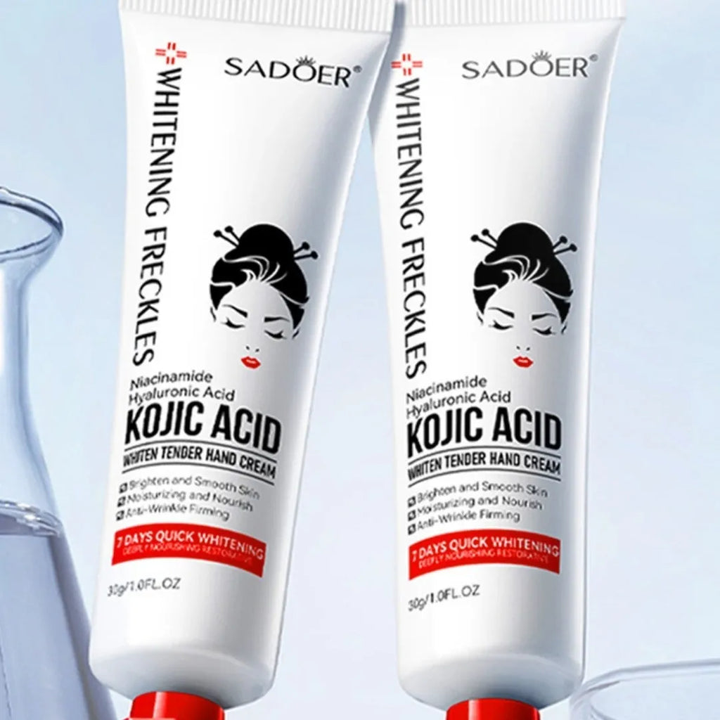 Kojic Acid Beautiful White Skin Rejuvenation Hand Cream 30g tube on white background