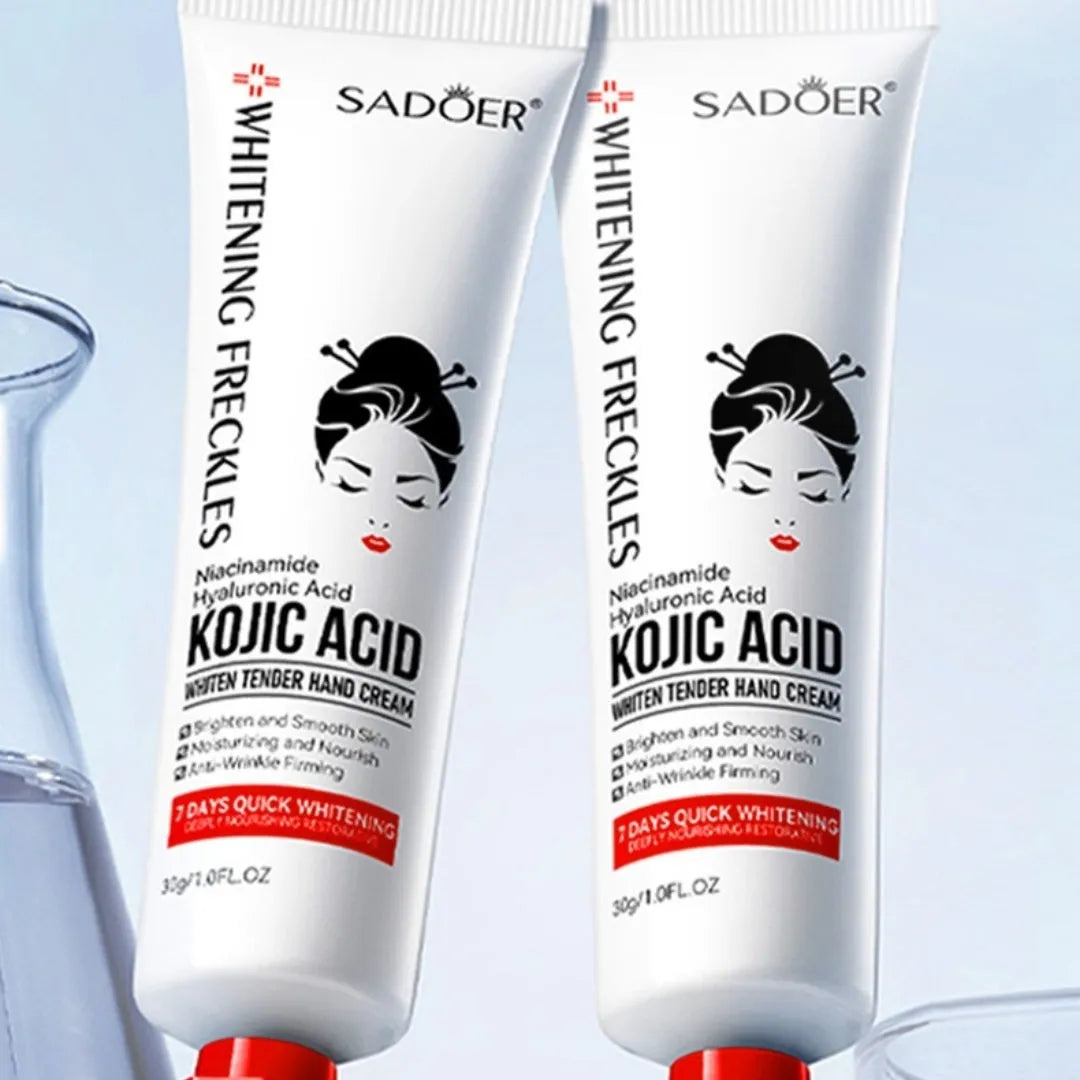 Kojic Acid Beautiful White Skin Rejuvenation Hand Cream 30g tube on white background