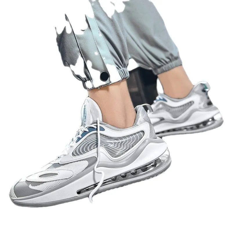 Summer air cushion height increasing men's shoes in Space Black or Space White with rubber sole
