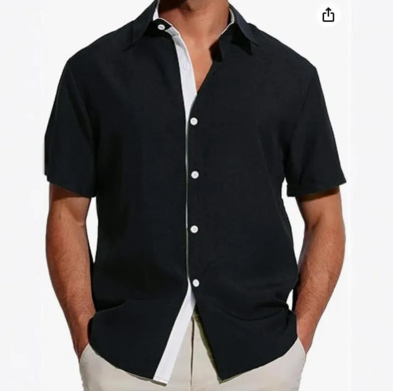 Men's short-sleeved polyester shirt with flower pattern printing in regular fit