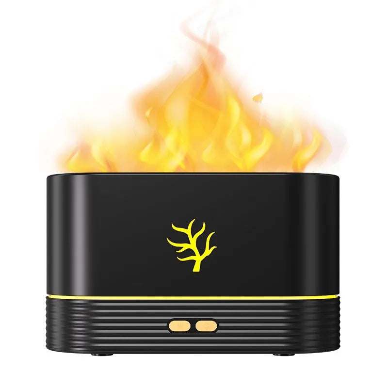 Square white USB aroma diffuser with flame effect LED lighting and humidifier function