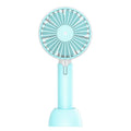 Blue handheld mini USB desk fan with three-speed control and shaking head
