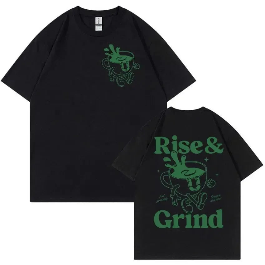 Men's loose fit linen T-shirt with green coffee cartoon design in multiple colour options