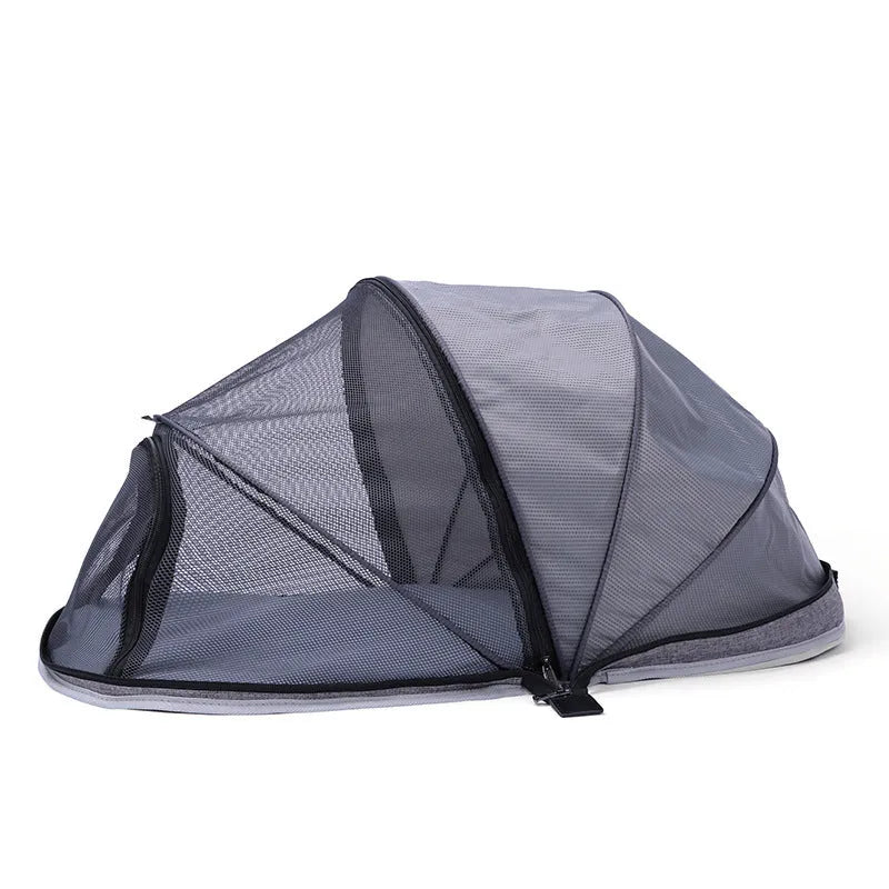 Folding cloth cat travel tent in L code size with half-mesh ventilation panel