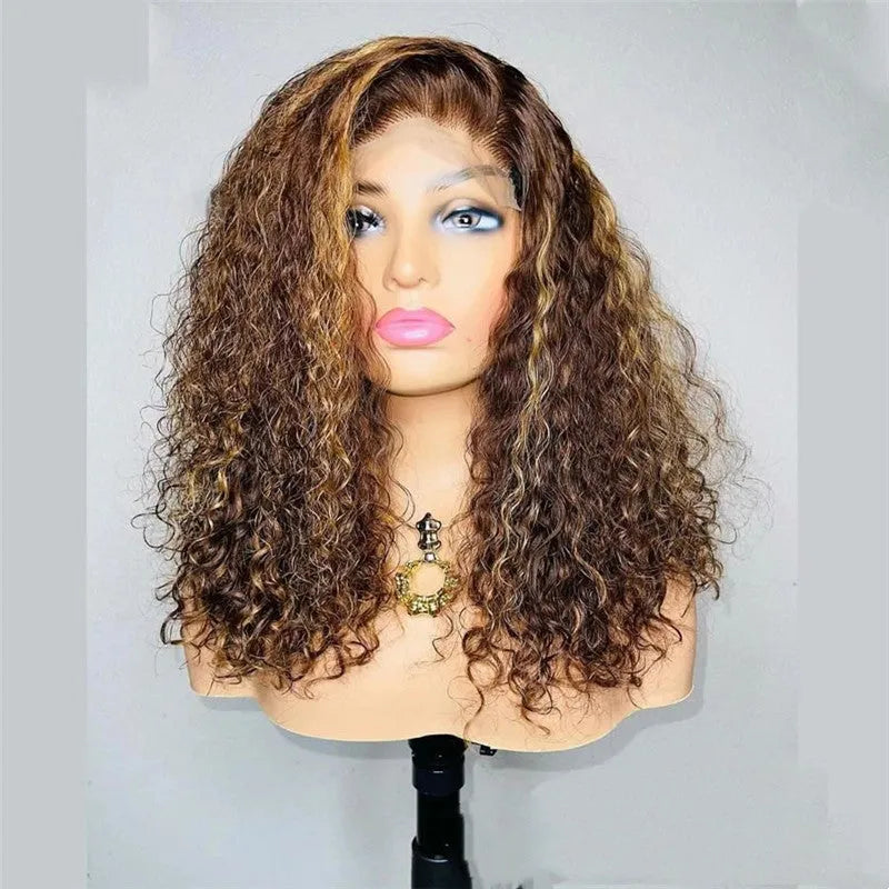 Transparent lace wig natural brown real human hair 13X4 front full hand-knitted 360 headgear 16 inch