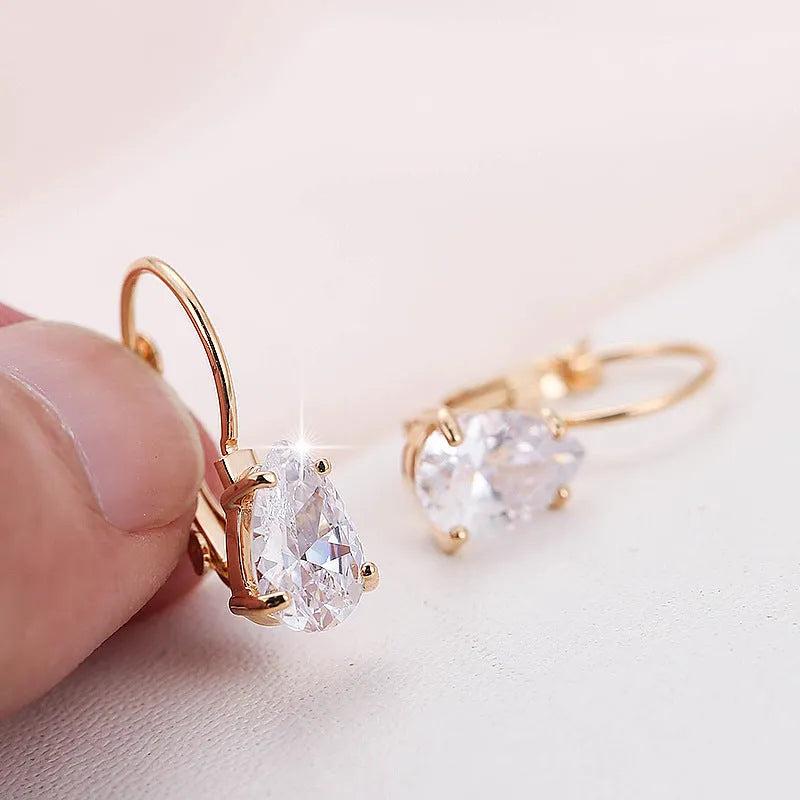 Women's drop-shaped copper earrings with platinum inlay in gold colour