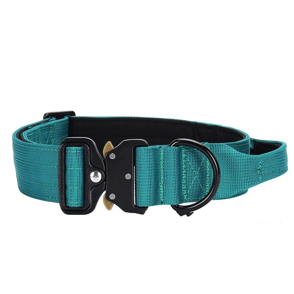 Nylon explosion-proof handle dog collar in black, 1.5-inch width, size M for neck 38-46cm