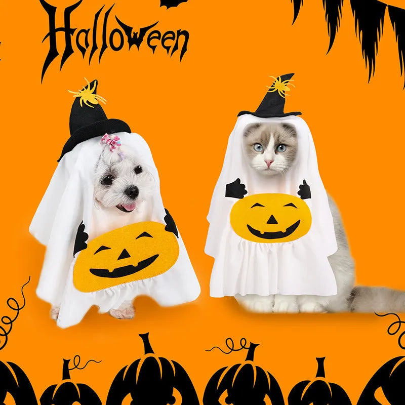 White pumpkin ghost dog costume suit for Halloween with viscose fabric in S M L sizes