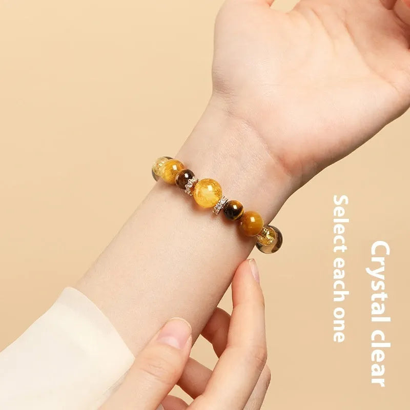 Natural tiger-eye crystal bracelet with geometric yellow beads in 10mm size