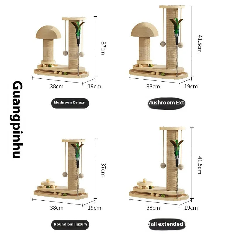 Solid wood cat scratching post with rotating turntable in multiple design options