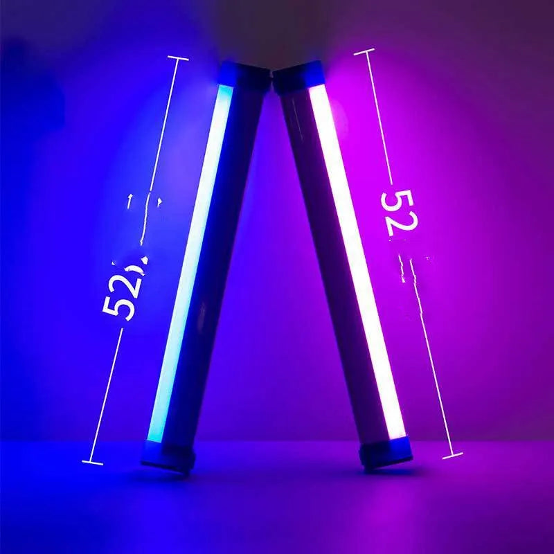 Blue and purple rechargeable LED tube stick light with dimmable settings.