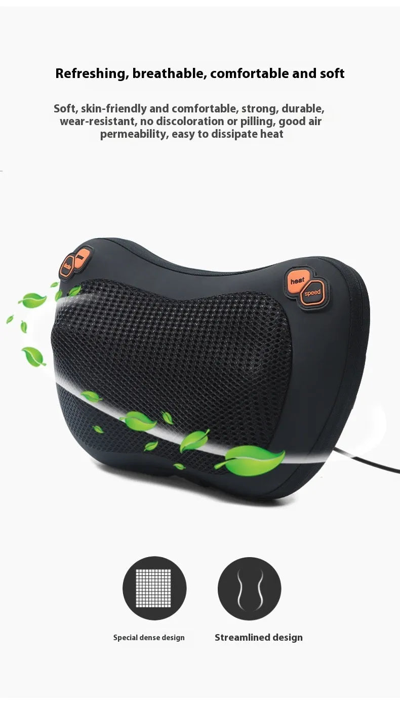 Smart shoulder neck massage pillow with 8 massage heads in black genuine leather