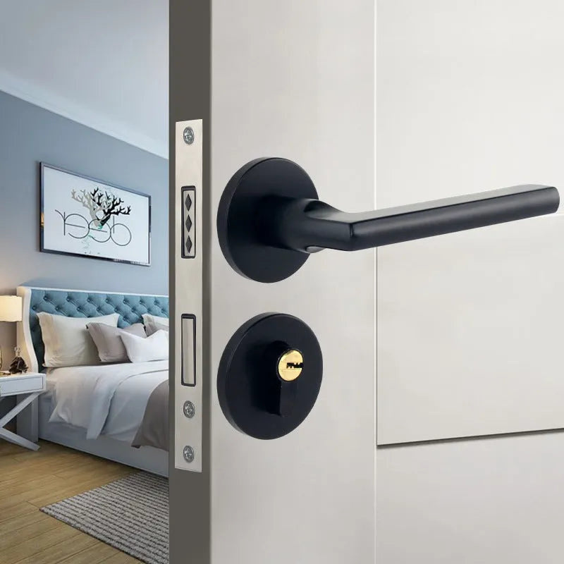 Indoor split magnetic door lock handle for timber doors in aluminum alloy construction