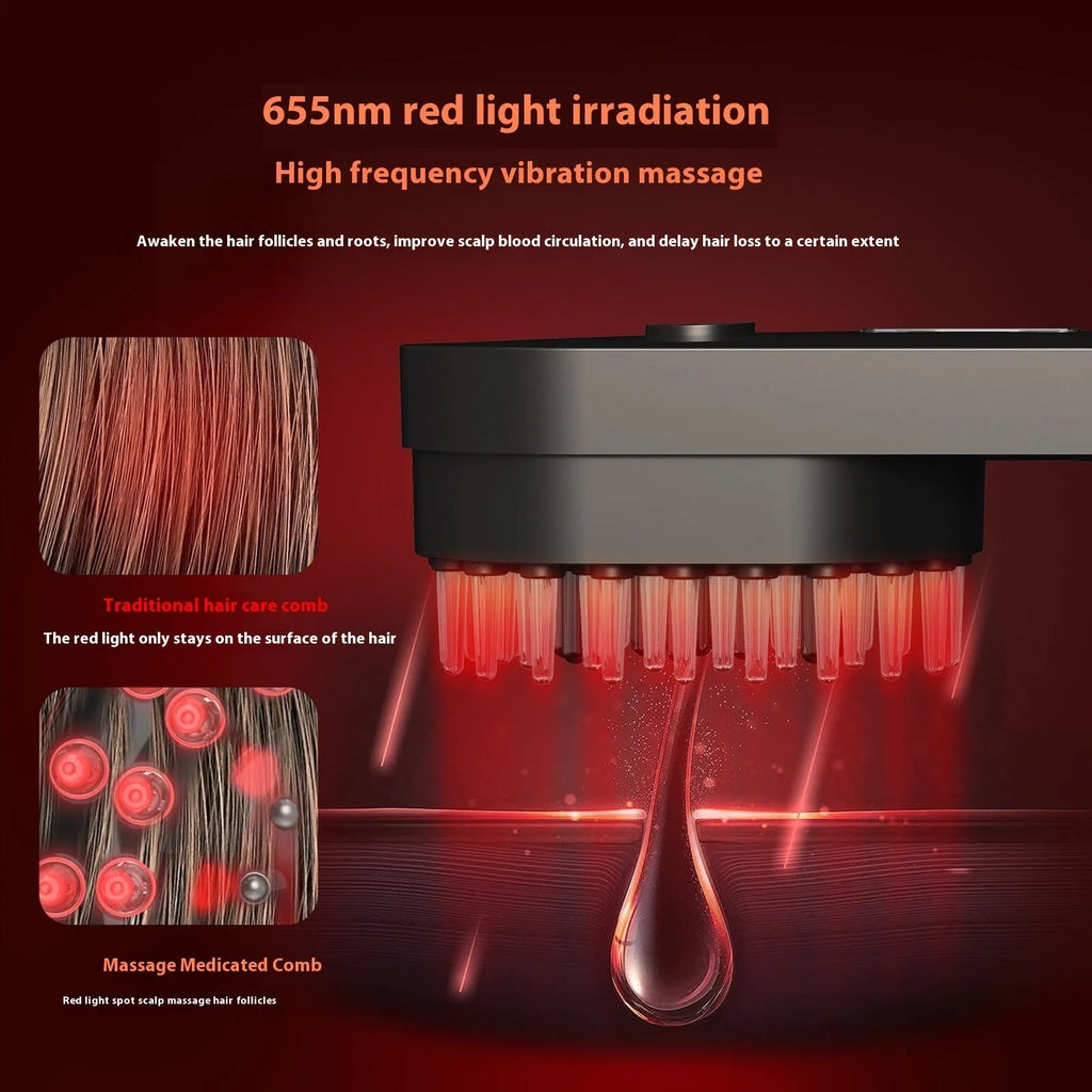 Smart massage comb with red light therapy for scalp care, less than 10cm, in pink or black colour