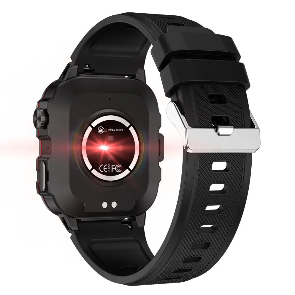 QX11 Smart Bluetooth Watch in black zinc alloy case with TFT touch screen displaying heart rate data