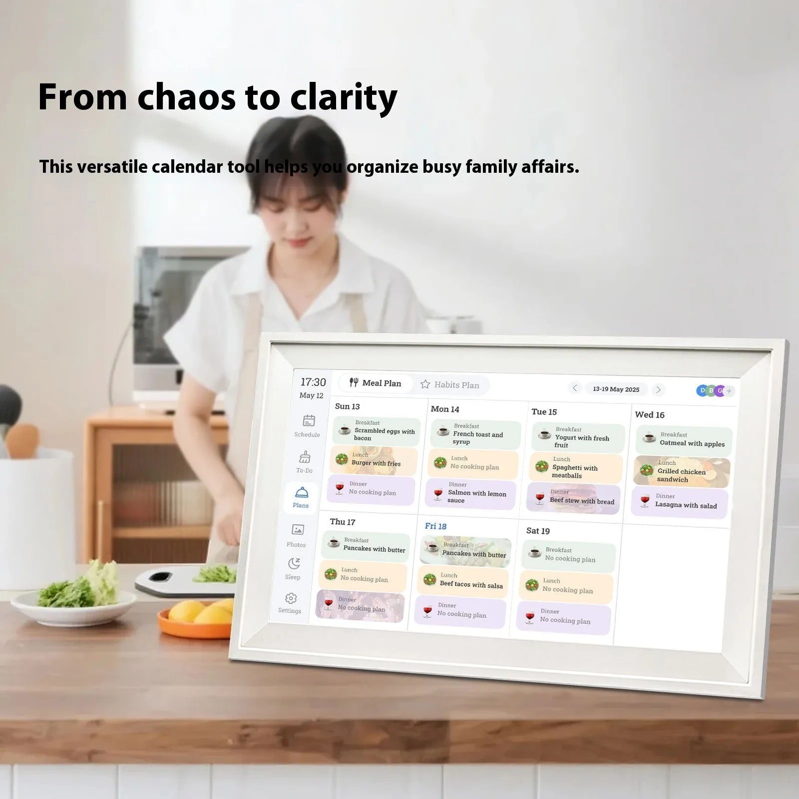 White 15.6 inch smart digital photo frame with app control on stand