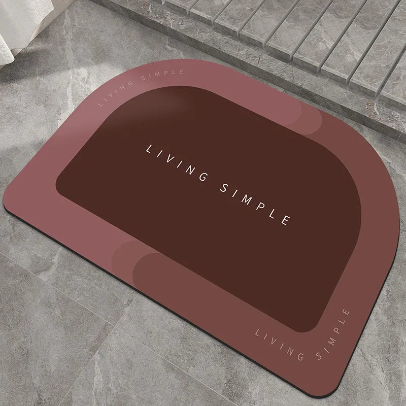 Oval and semicircle super absorbent floor mats in grey, blue, red, khaki colours with non-slip rubber backing