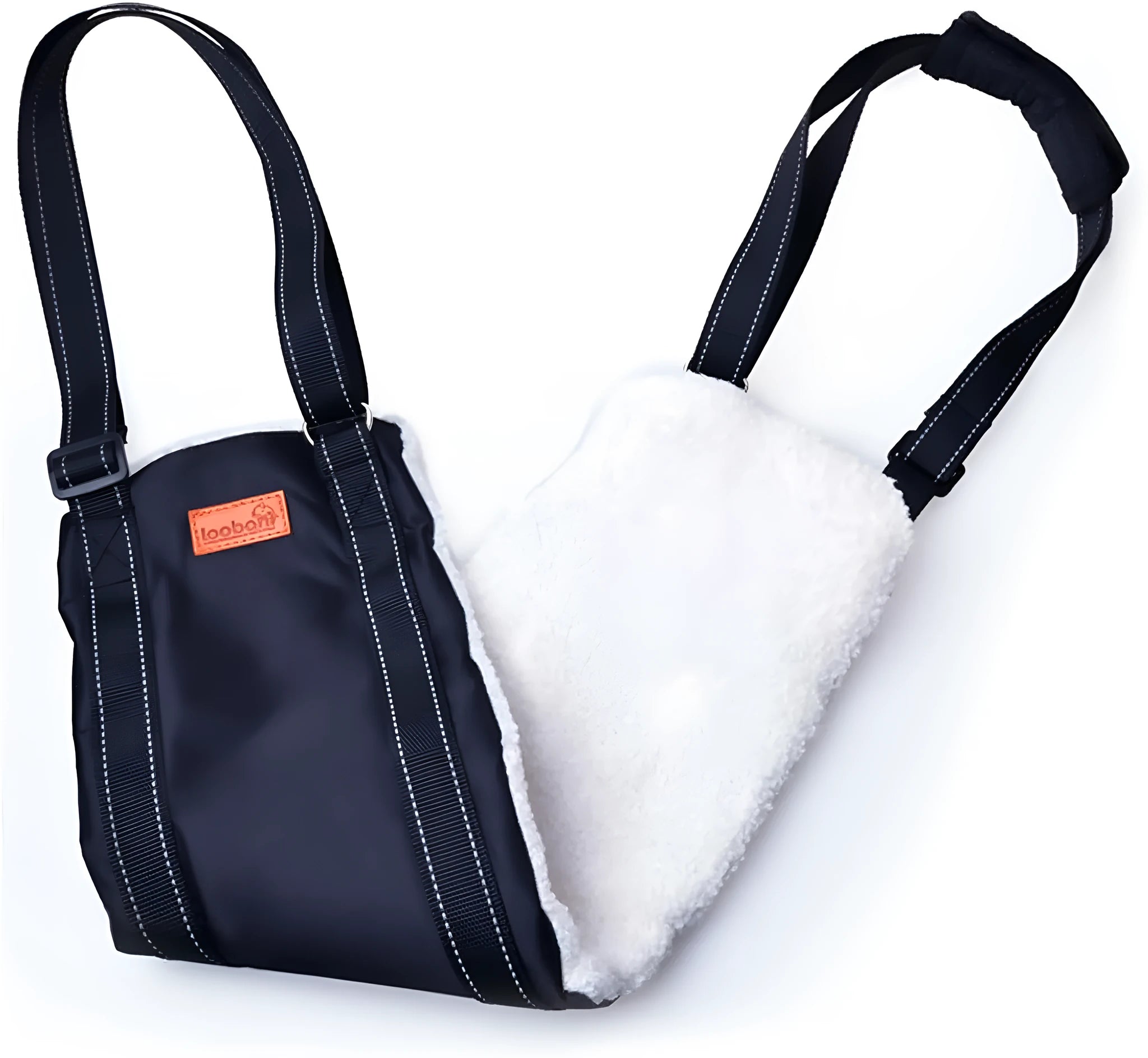 Portable dog sling supporting hind legs and buttocks with adjustable reflective straps and padded handle