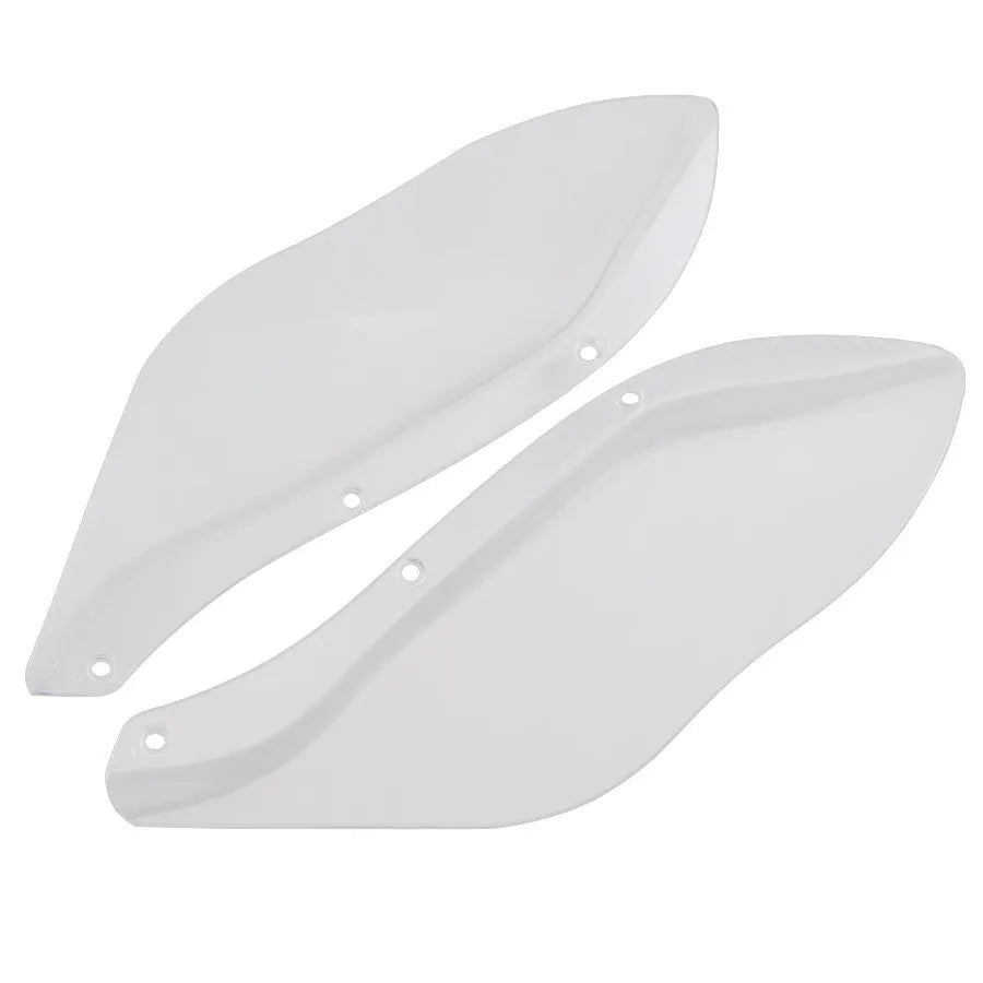 Pair of black and transparent ABS plastic side windshield head covers for Harley Davidson motorcycle.