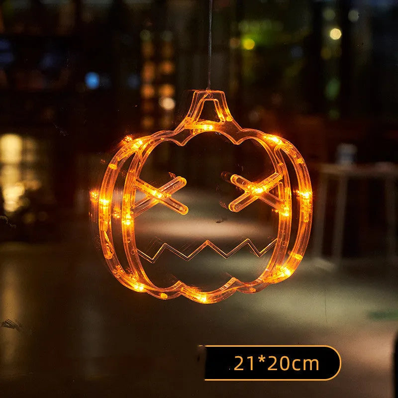 Halloween window hanging LED lights with spider, pumpkin, and ghost designs for holiday decoration