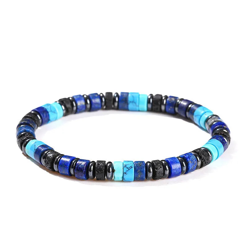 Natural grey haematite bracelet with 6mm geometric beads and blue lapis lazuli spacer option