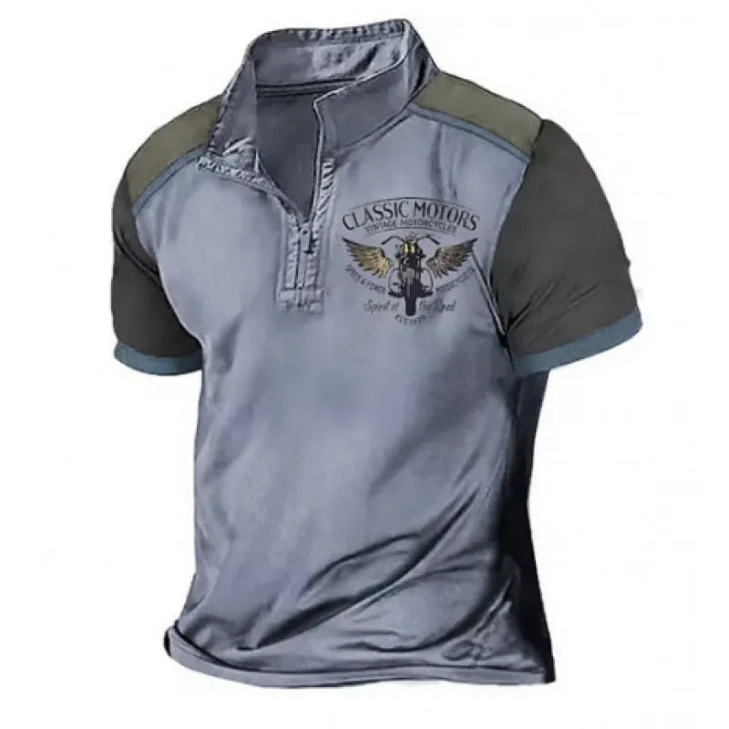 Men's loose fit solid colour golf polo shirt in textured bird eye cloth fabric.