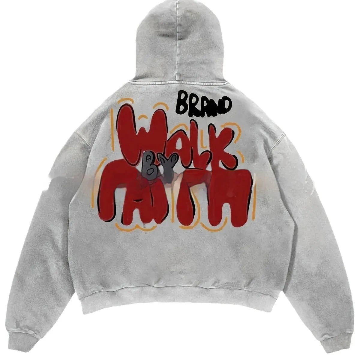 Granny grey women's hoodie with character print design and pocket
