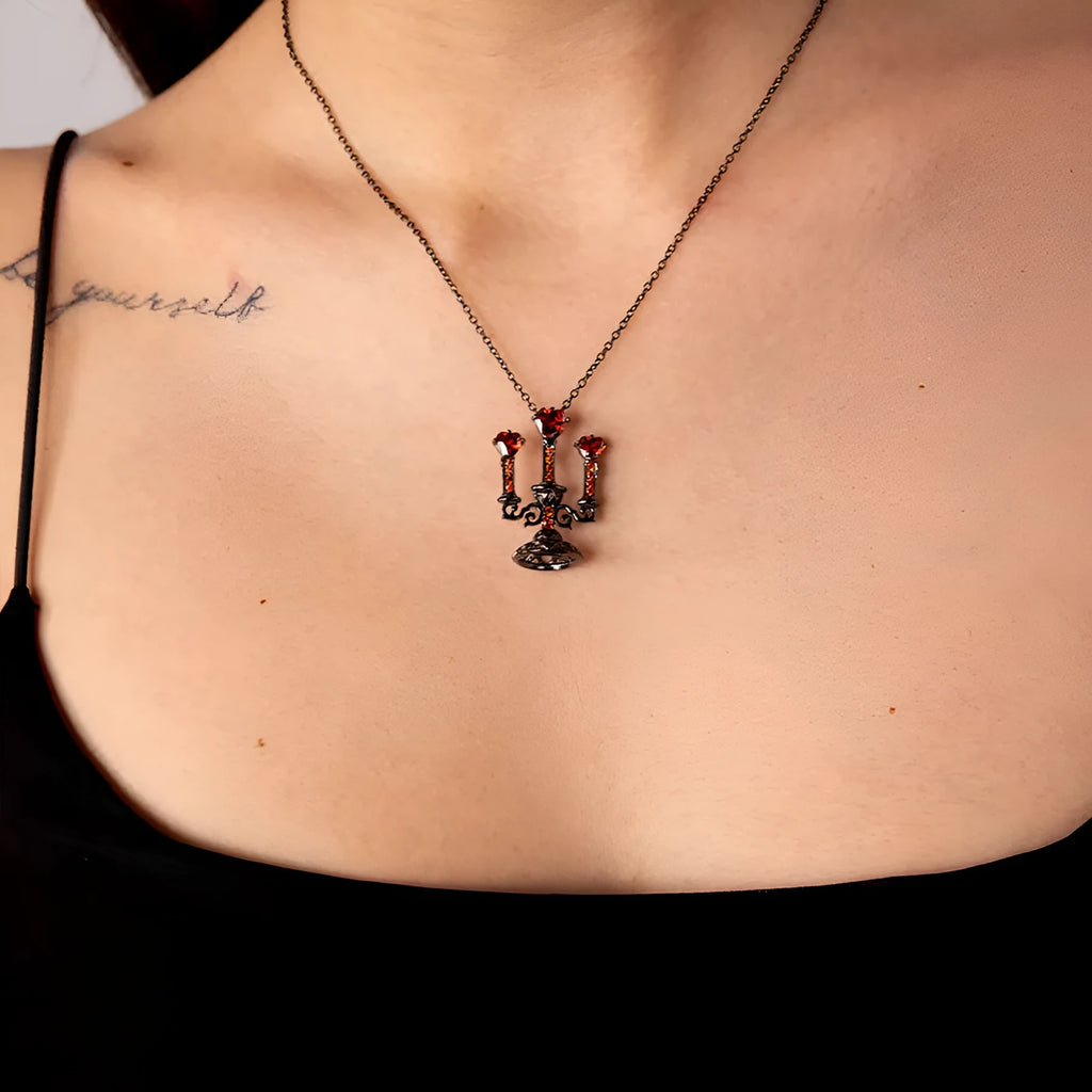 Retro candlestick pendant necklace with cross chain design in gothic style