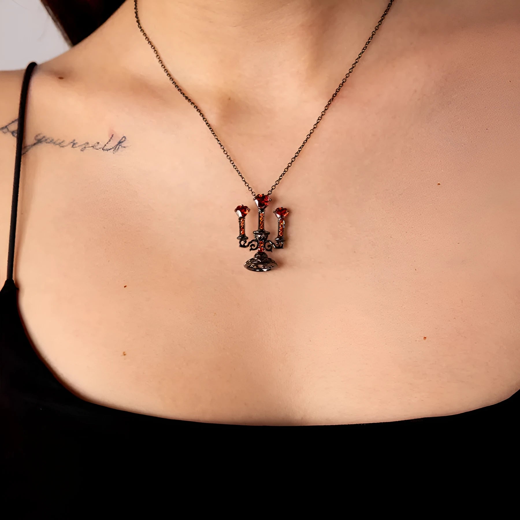 Retro candlestick pendant necklace with cross chain design in gothic style