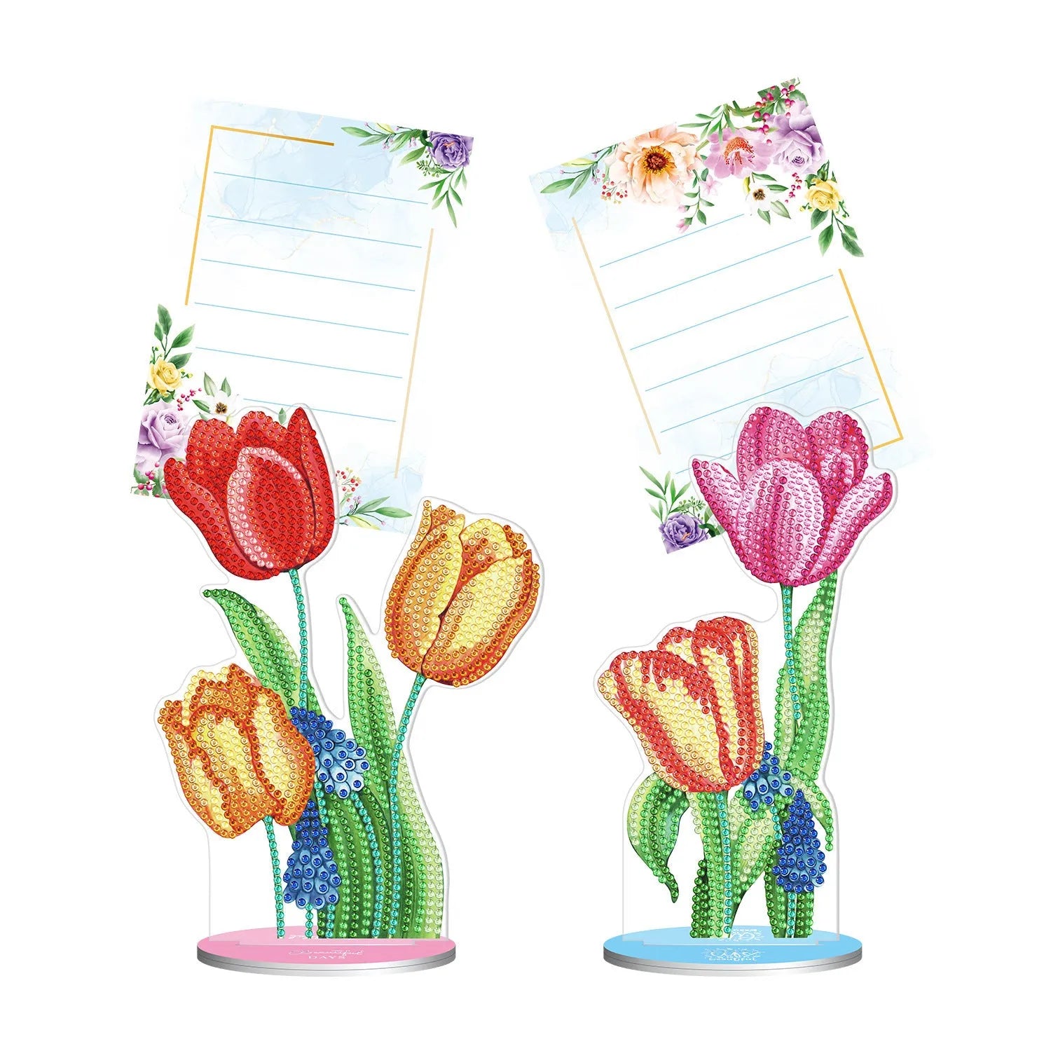 Handmade diamond painting decorative note clip on a desktop.