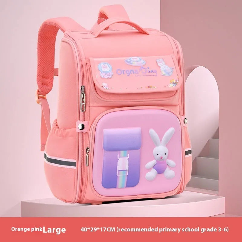 Children's cartoon backpack with airpillow straps in Spaceman Blue or Rabbit patterns for school spine protection