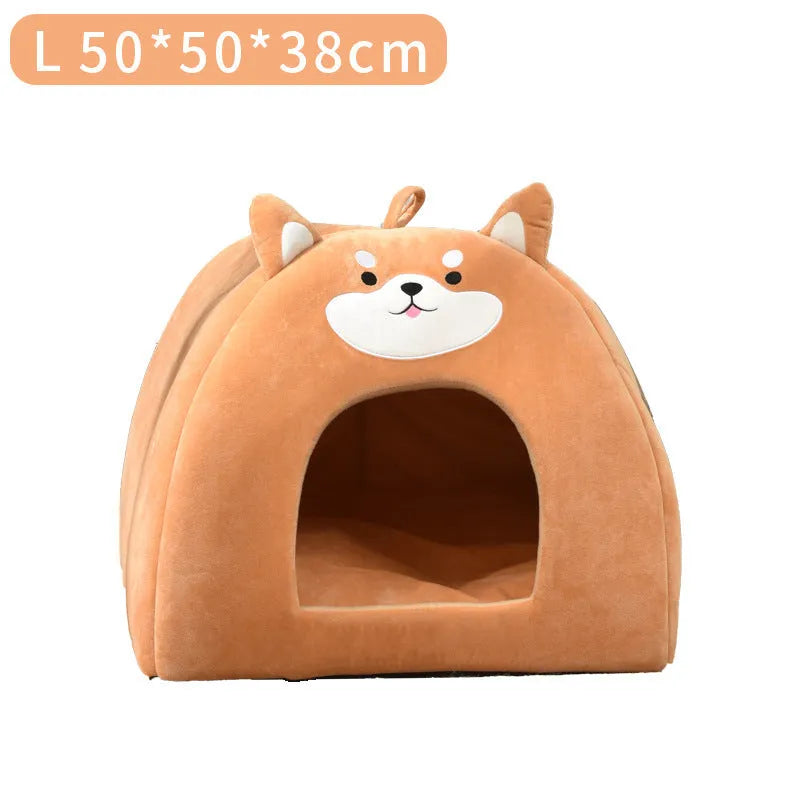 Grey soft cloth nest-style pet bed for cats and small dogs on a wooden floor.