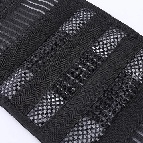 Black sports waist support belt with steel plate reinforcement for lumbar protection
