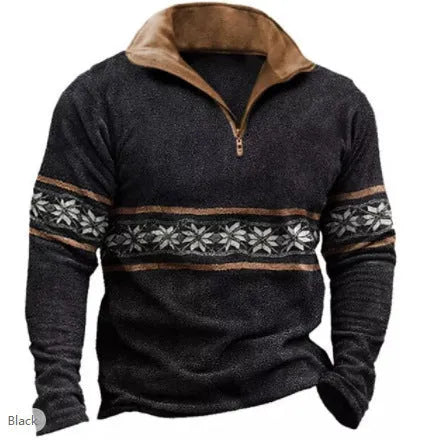 Men's retro print golf T-shirt with stripe pattern and zip details in loose fit