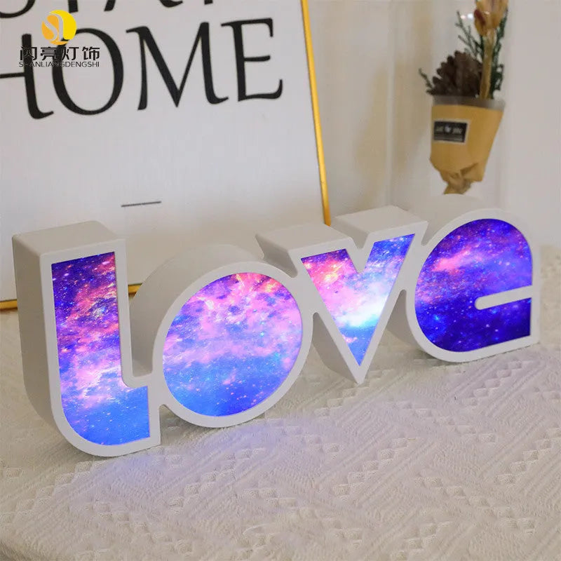 Rainbow style LED LOVE decorative light lamp for Valentine's Day and wedding party decoration.