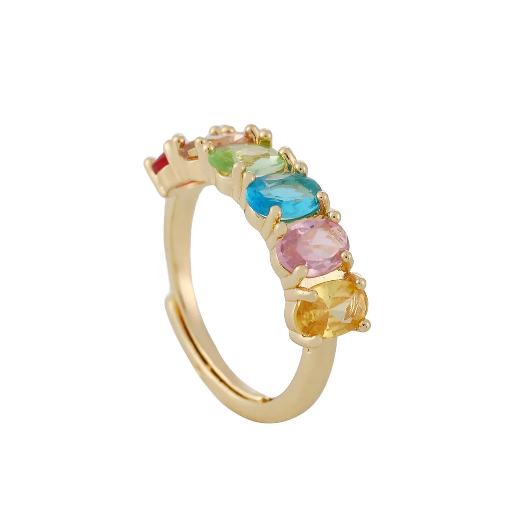 Gold colour adjustable zircon ring with electroplated copper construction and retro styling