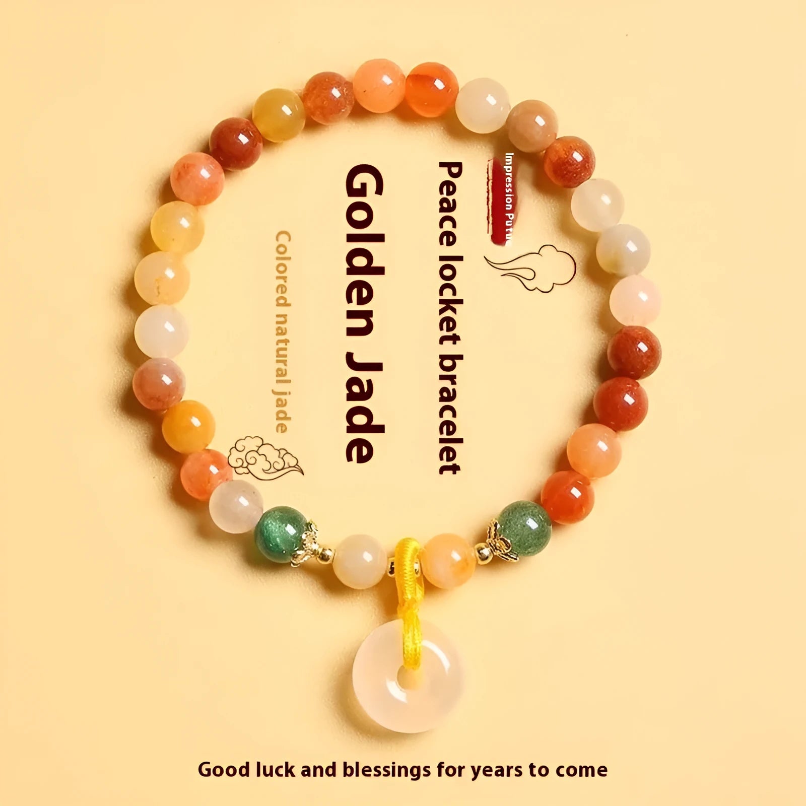 Handmade natural jinsi jade and red agate bracelet with safety buckle, Chinese style.