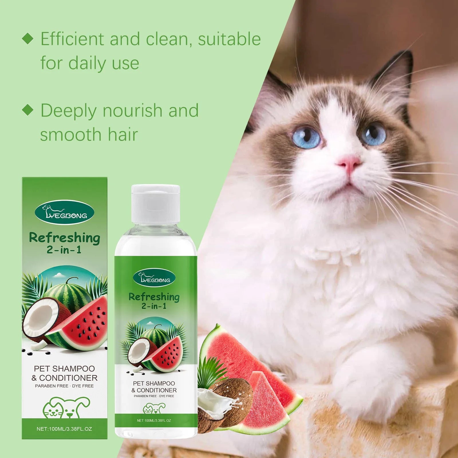 100ml bottle of fragrance-free pet 2-in-1 shampoo and shower gel with natural extracts.