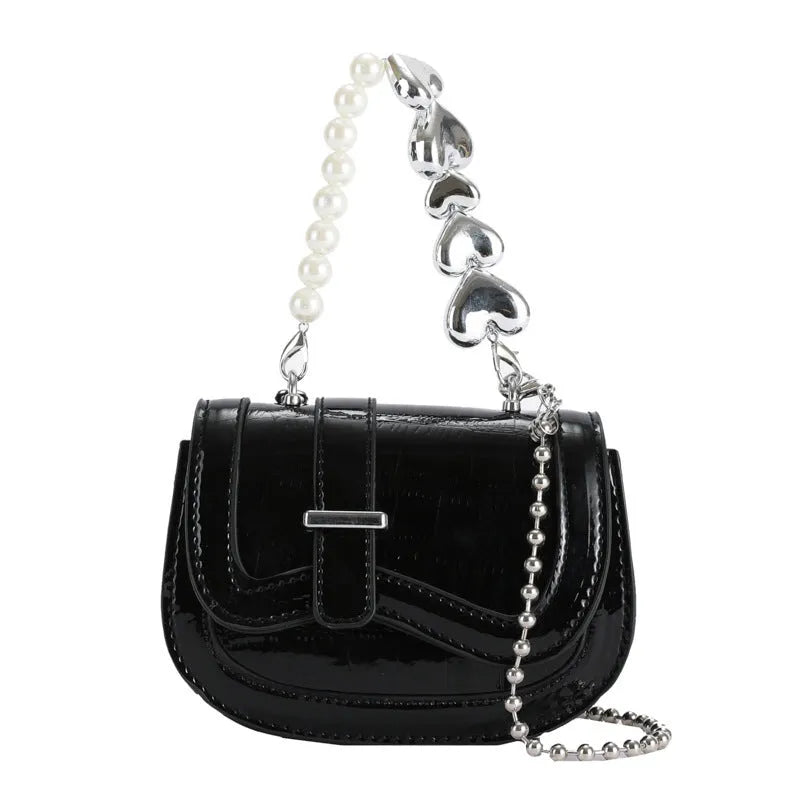 Silver laser pearl women's crossbody bag with square shape and adjustable strap