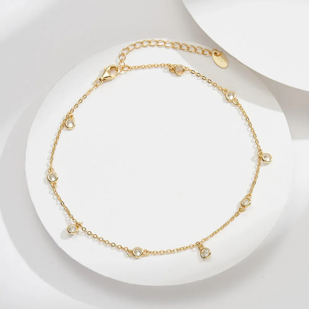 Women's silver anklet with geometric pendant in gold or white gold plating, adjustable clasp