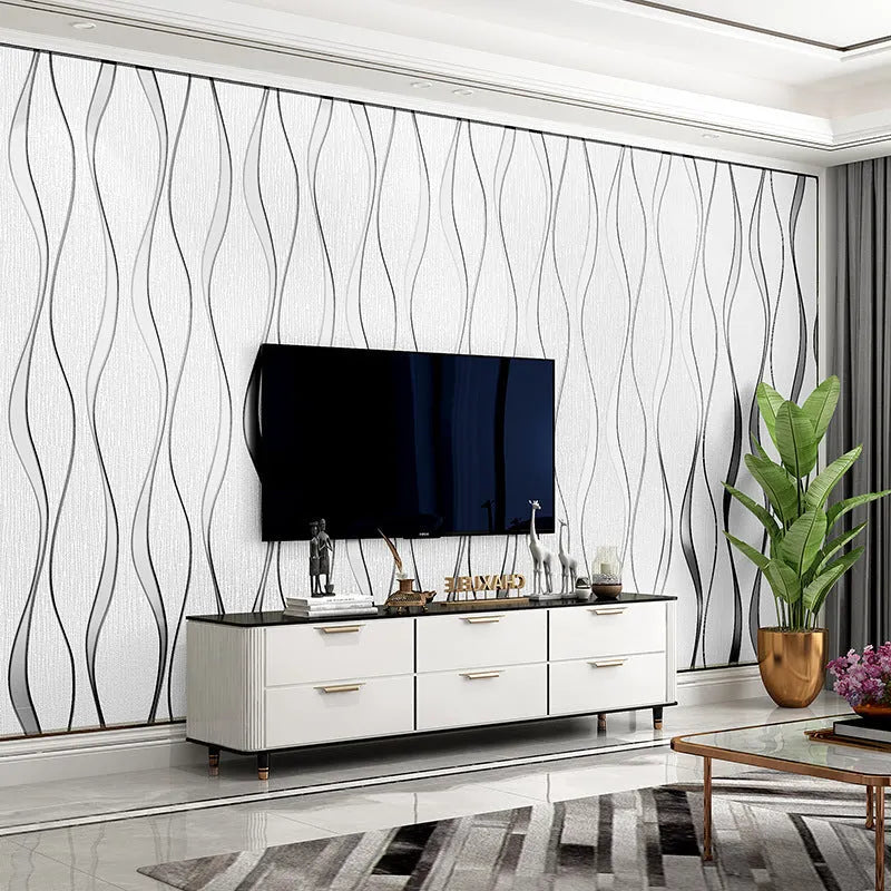 Curve Stripe textured 3D wallpaper roll with thick deerskin velvet surface in dark brown.
