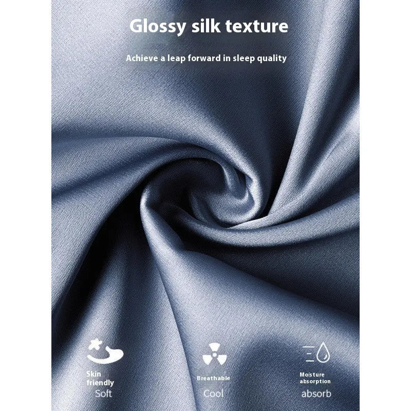 Men's ice silk three-piece home wear set in thin fabric showing top, shorts, and trousers.