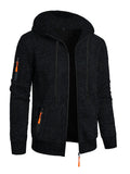Men's hooded cardigan sweater coat in solid colour polyester, loose fit, long sleeve, sizes S-3XL